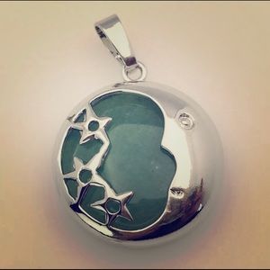 Green Aventurine Crystal Moon Star Necklace Luck